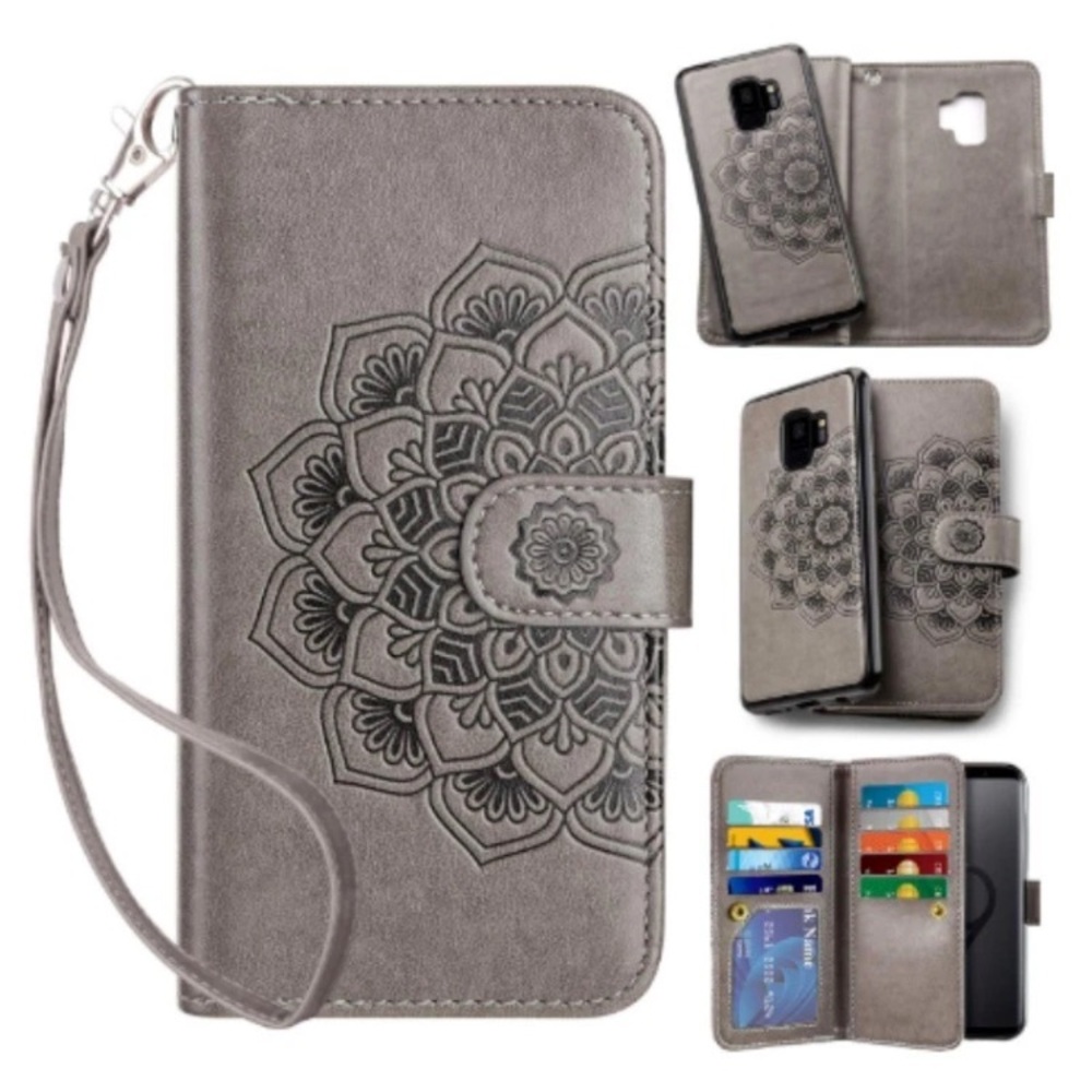 Gray Mandala Samsung Galaxy S9 Wallet Phone Case